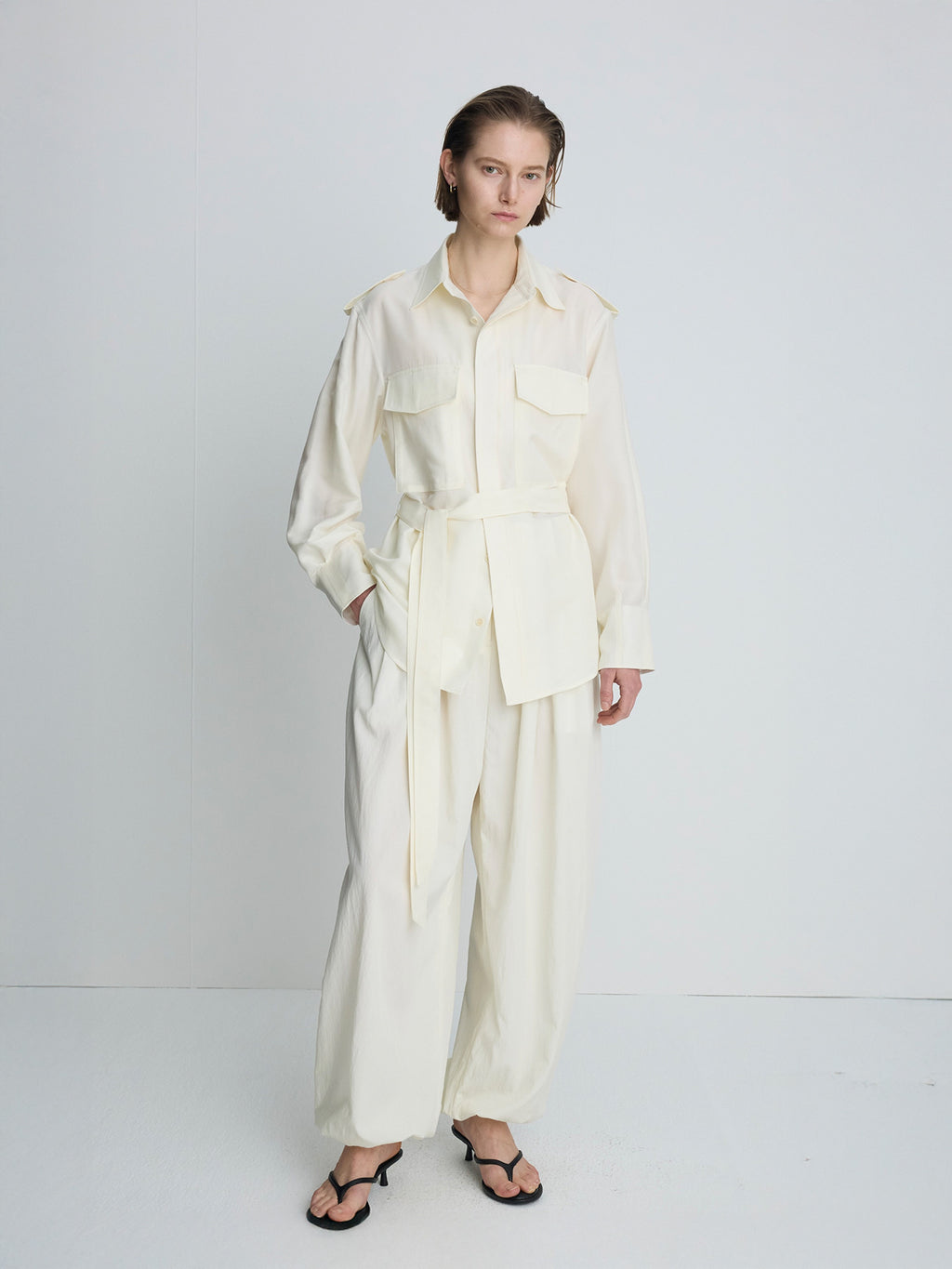 Tonywack - Silk Twill Military Field Shirt Jacket (Ivory) product image 1 | TRAB K-Fashion Australia