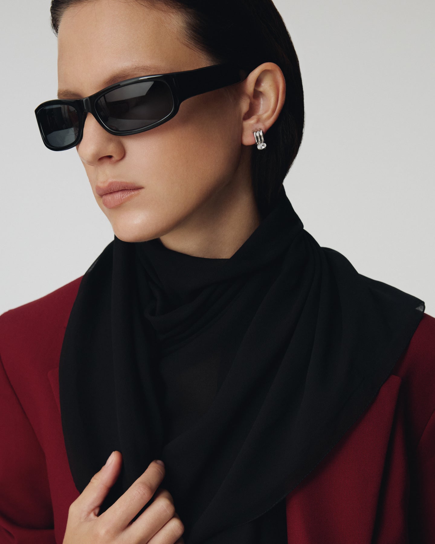 Numbering - Triple Pipe Bezel Stone Drop Hoop Earrings #3303 product image 2 | TRAB K-Fashion Australia