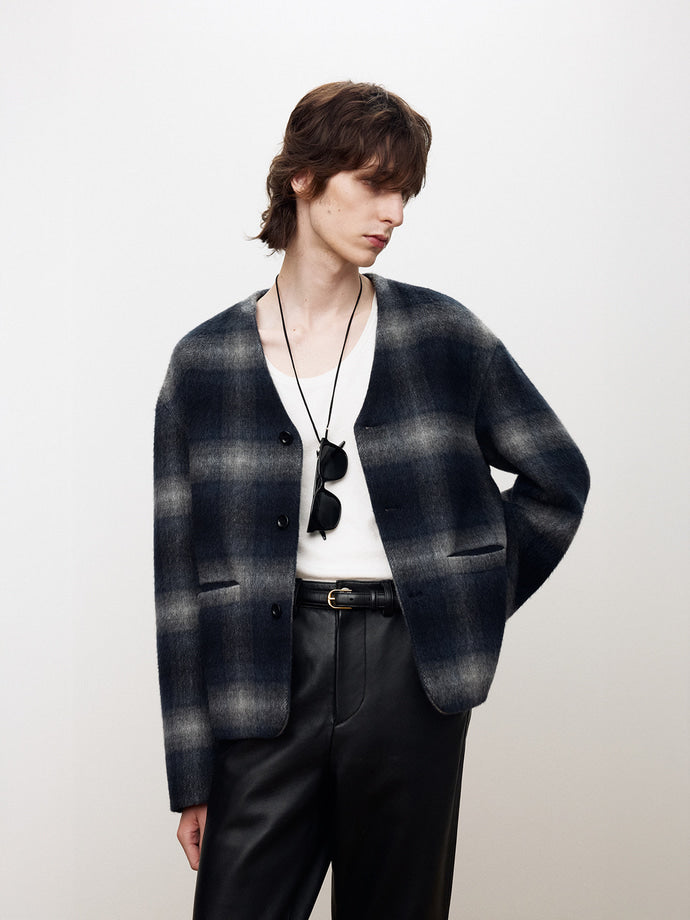 Tonywack - Checked Mohair Blouson (Italian Fabric) (Navy/Grey) product image 6 | TRAB K-Fashion Australia