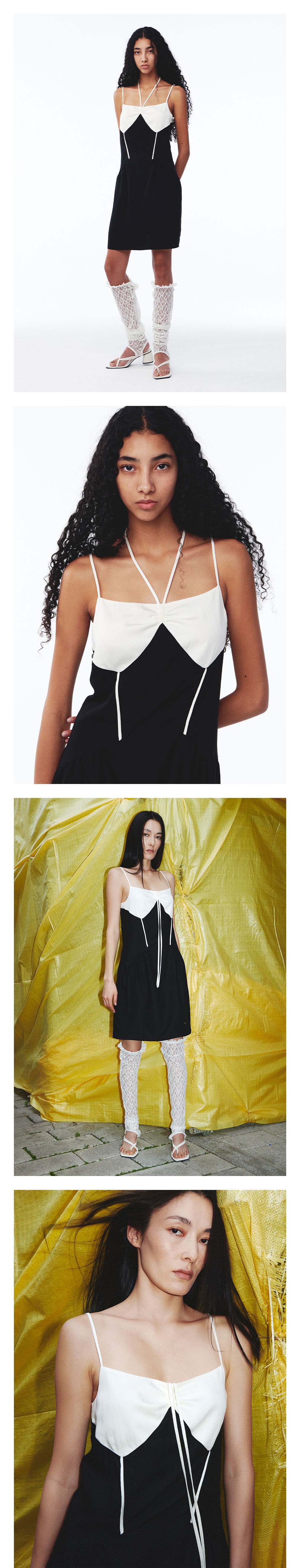 Kijun - Blocked Camisole Mini Dress (Black Ivory) product image 1 | TRAB K-Fashion Australia