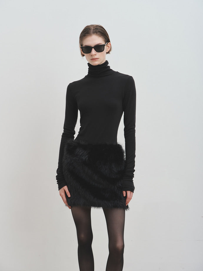 Tonywack - Faux-Fur Black Low-Waist Mini-Skirt (Black) product image 9 | TRAB K-Fashion Australia