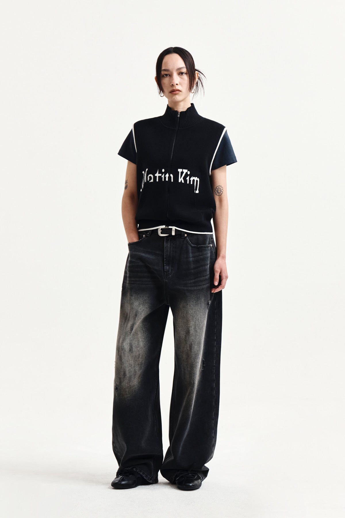 Matin Kim - Matin Kim Spell Point Knit Zip Up Vest (Black) product image 9 | TRAB K-Fashion Australia