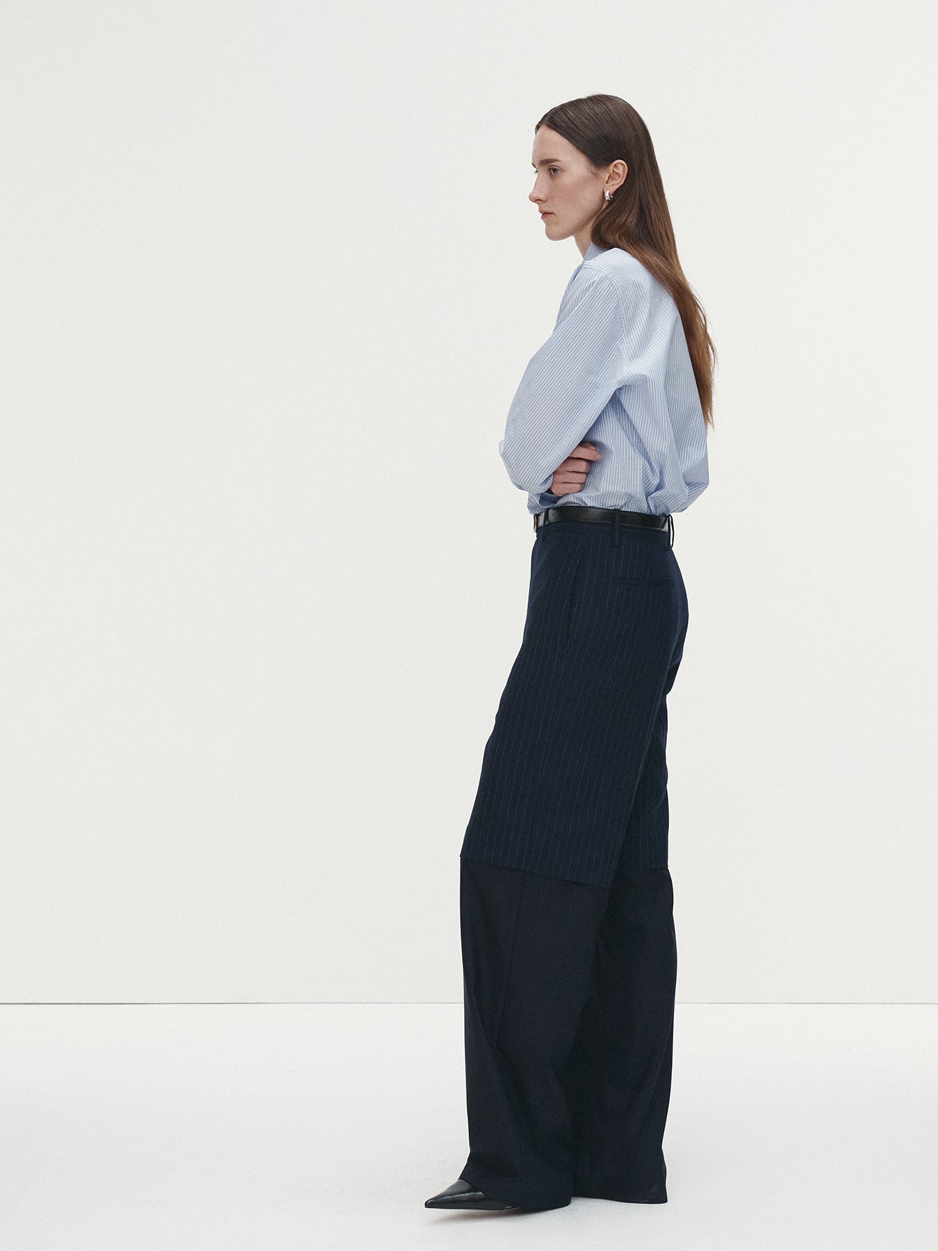 Tonywack - Striped Wool Layered Trousers (Navy Pinstripe) product image 4 | TRAB K-Fashion Australia