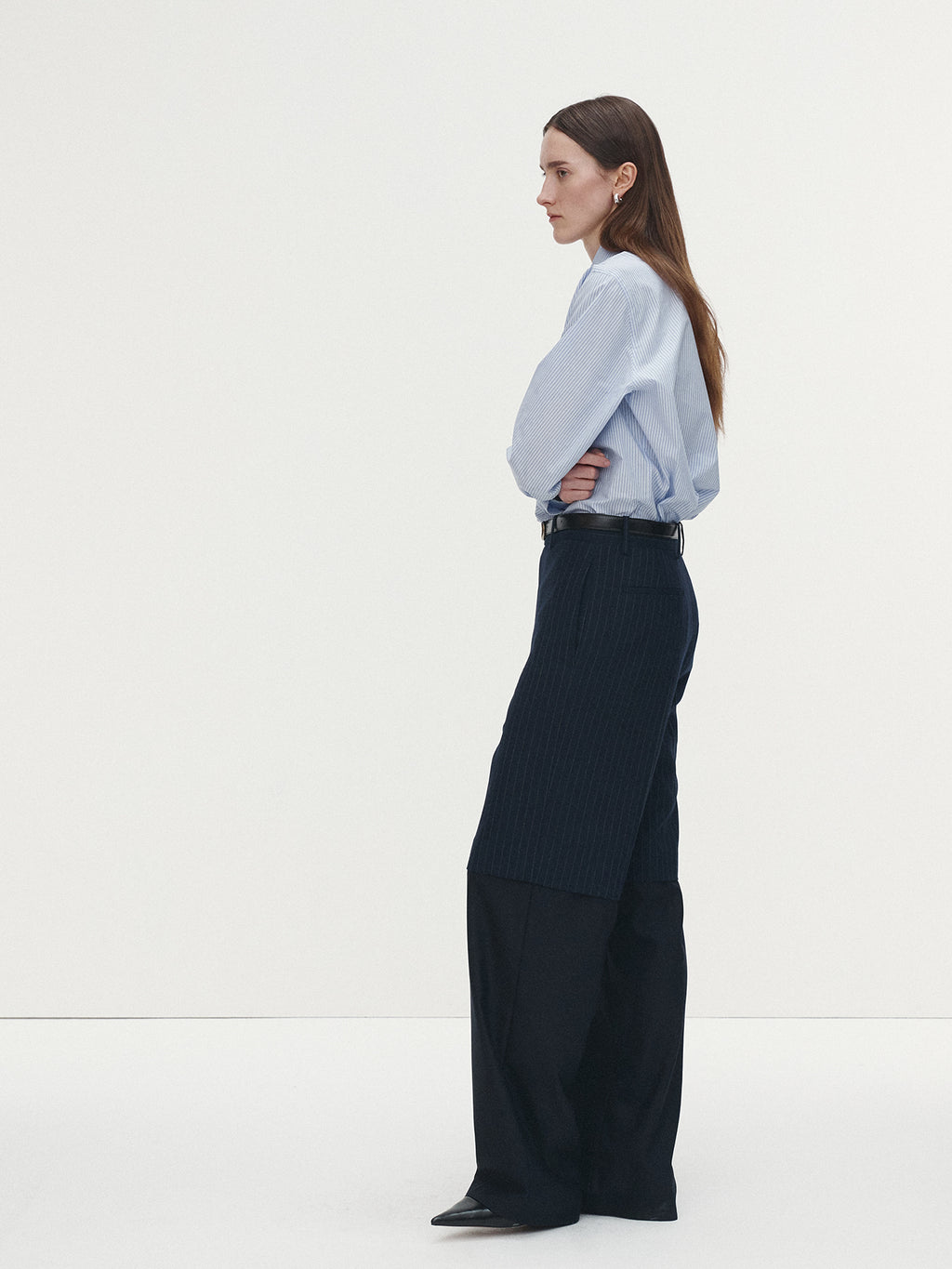 Tonywack - Striped Wool Layered Trousers (Navy Pinstripe) product image 4 | TRAB K-Fashion Australia