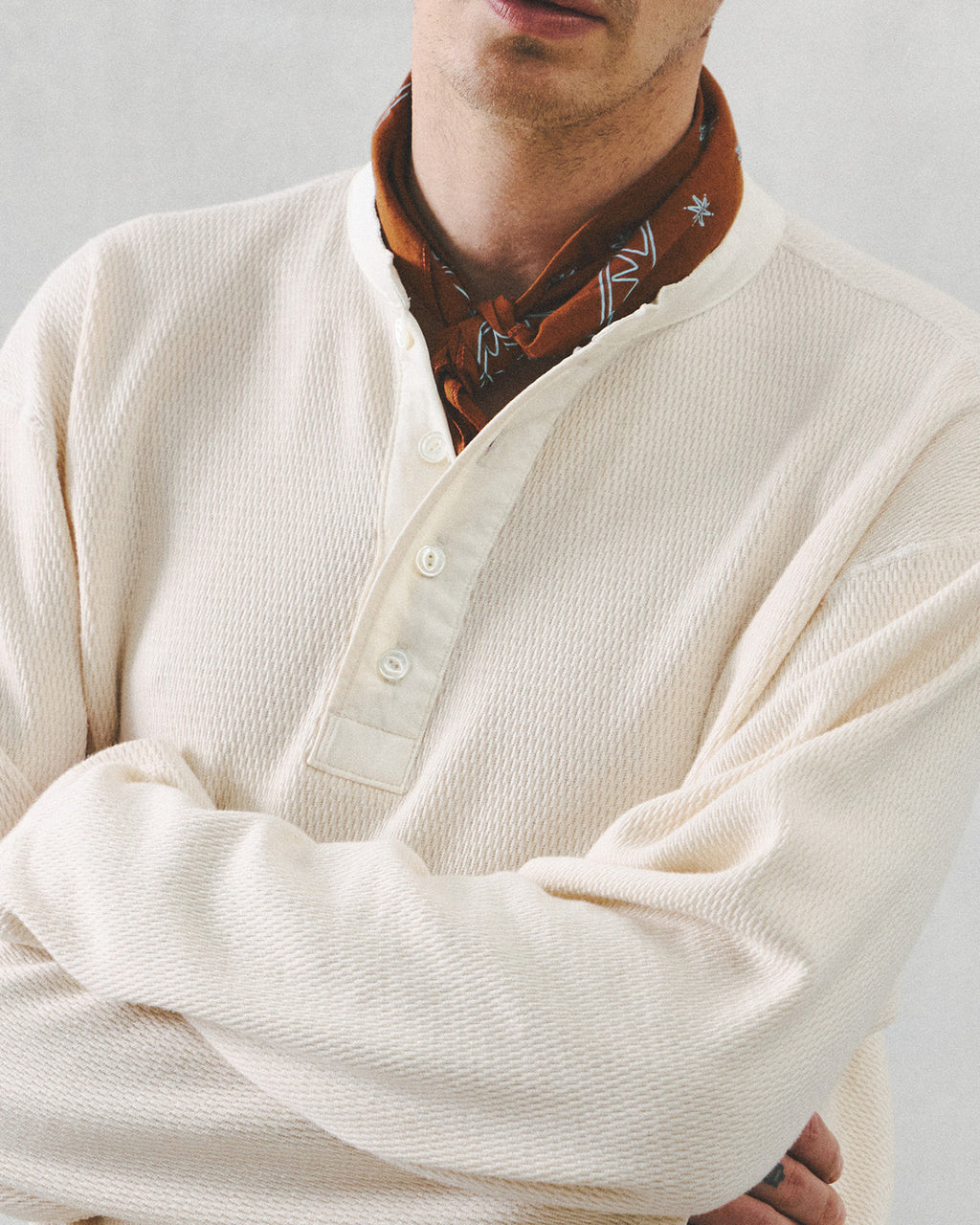 Eastlogue - Anchor Line Henley Neck L.s T-shirts (Cream) product image 4 | TRAB K-Fashion Australia