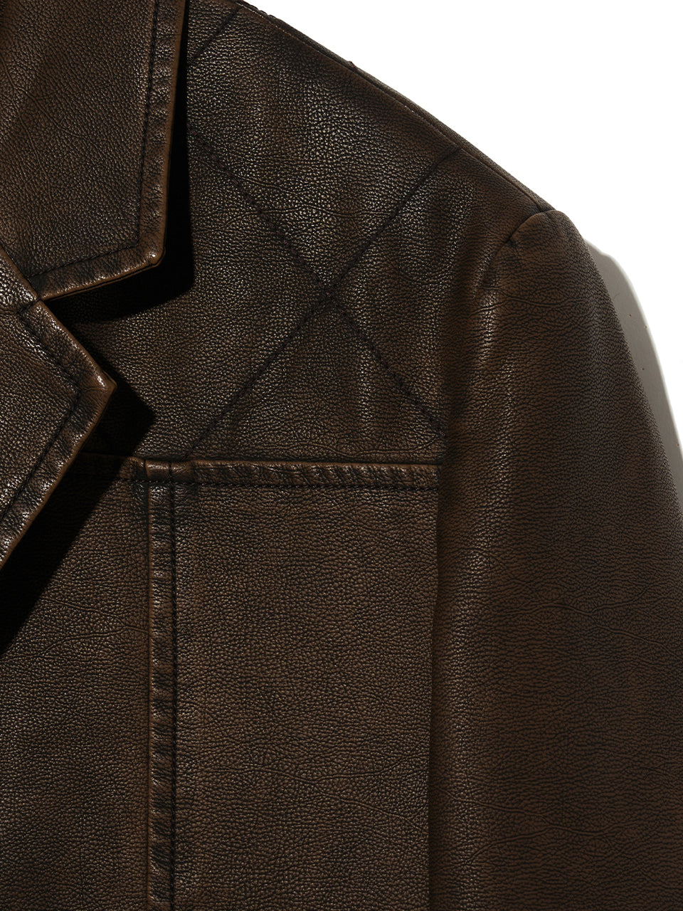Kijun - Faux-Leather Stitched Blazer (Dark Brown) product image 8 | TRAB K-Fashion Australia