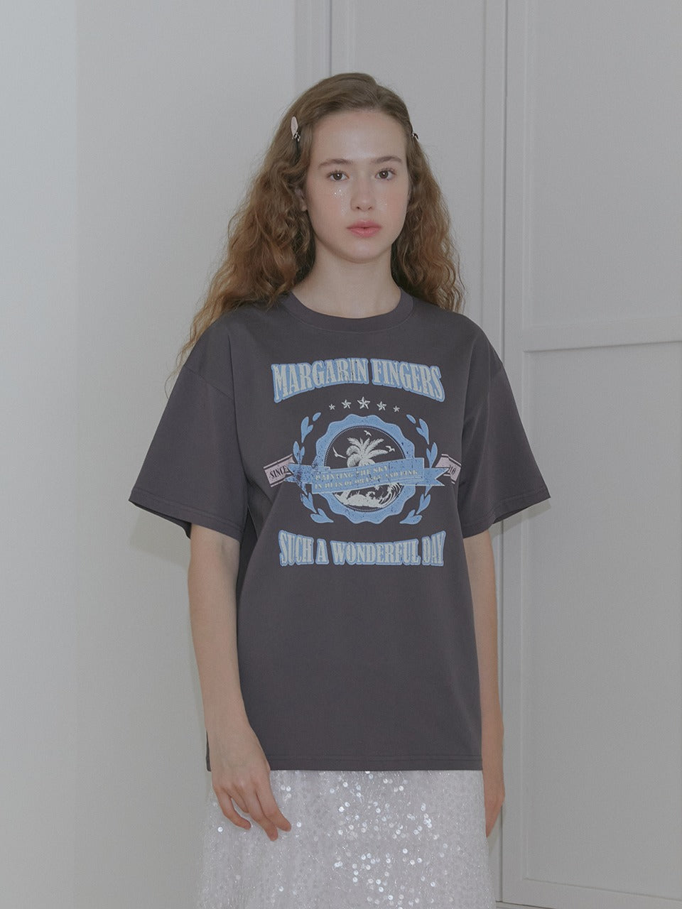 Margarin Fingers - Palm Tree Boxy T-Shirt (Charcoal) product image 1 | TRAB K-Fashion Australia