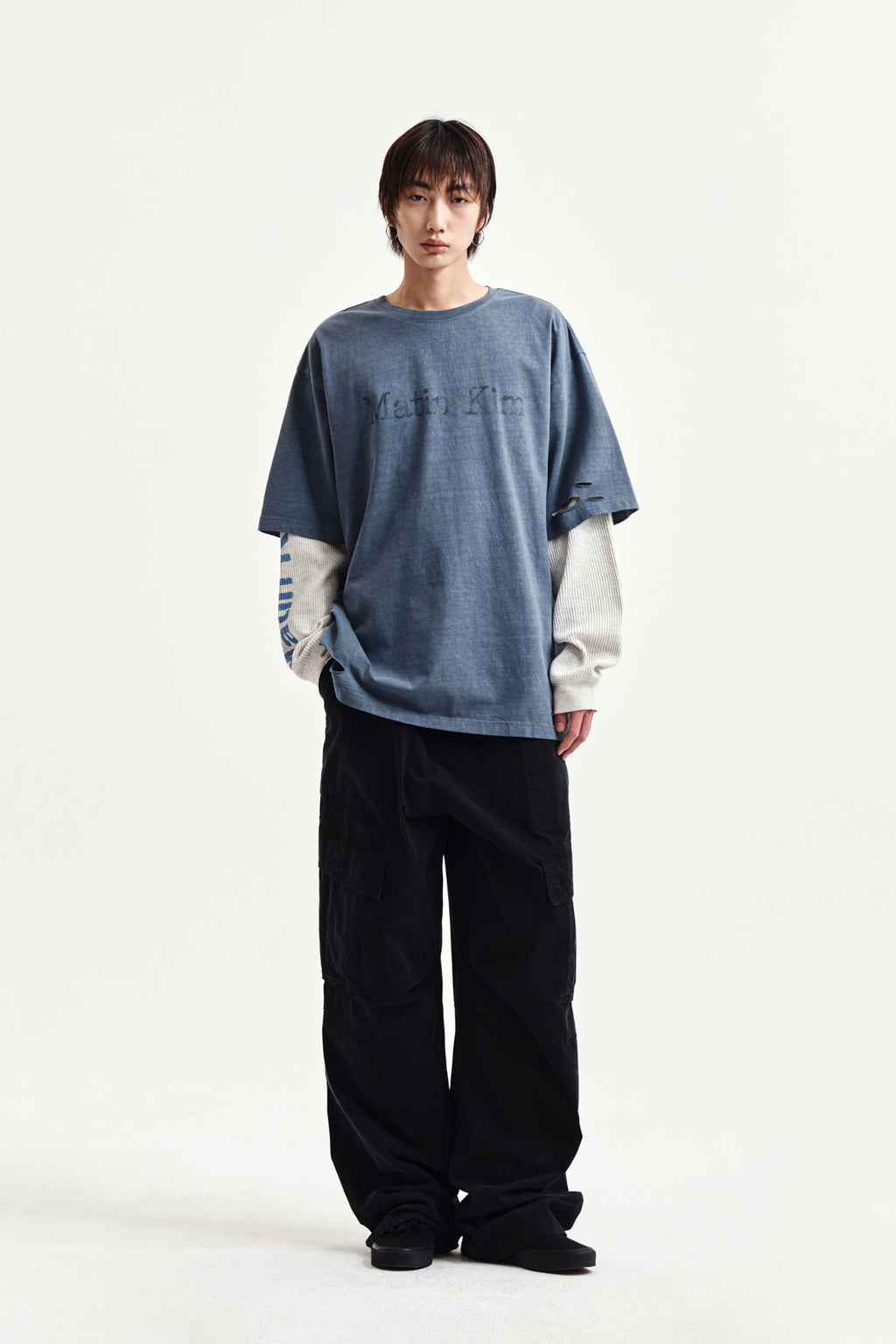 Matin Kim - Distressed Logo Top (Smoke Blue) product image 9 | TRAB K-Fashion Australia