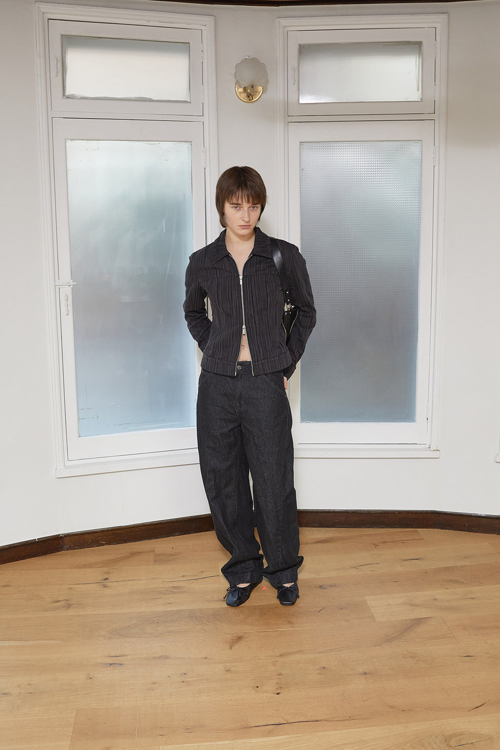 Matin Kim - Cut Out Slim Zip Up Jumper (Charcoal) product image 11 | TRAB K-Fashion Australia