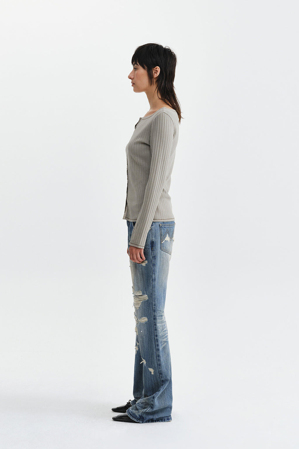 Matin Kim - Vintage Washed Ribbed Snap Top (Light Khaki) product image 7 | TRAB K-Fashion Australia