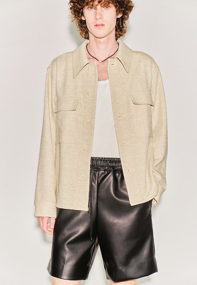 Tonywack - Wool And Lyocell Natural Tweed Shirt Jacket (Sage Beige) product image 4 | TRAB K-Fashion Australia