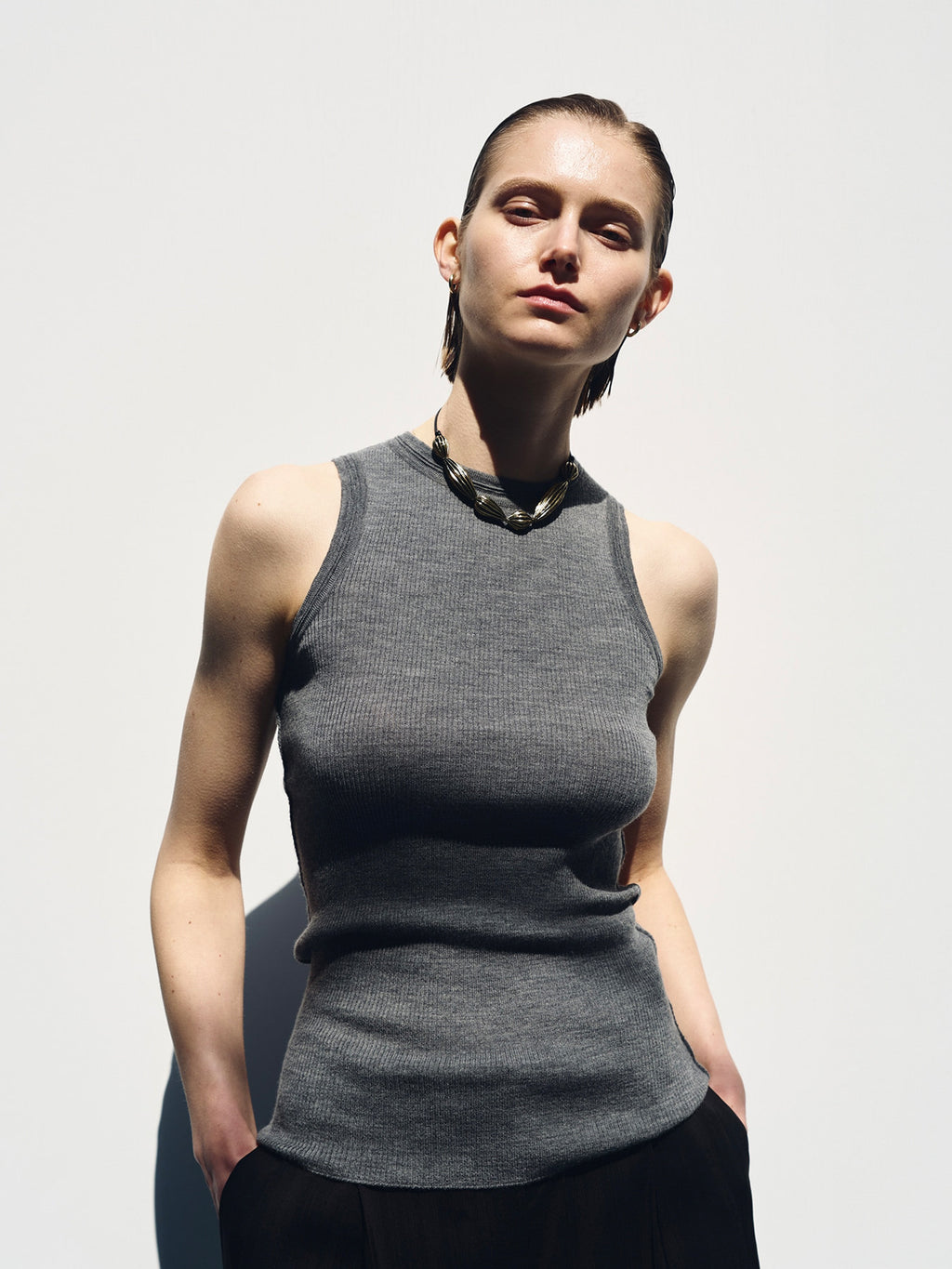 Tonywack - Wool Cashmere Ribbed Tank Top (Dark Grey) product image 6 | TRAB K-Fashion Australia