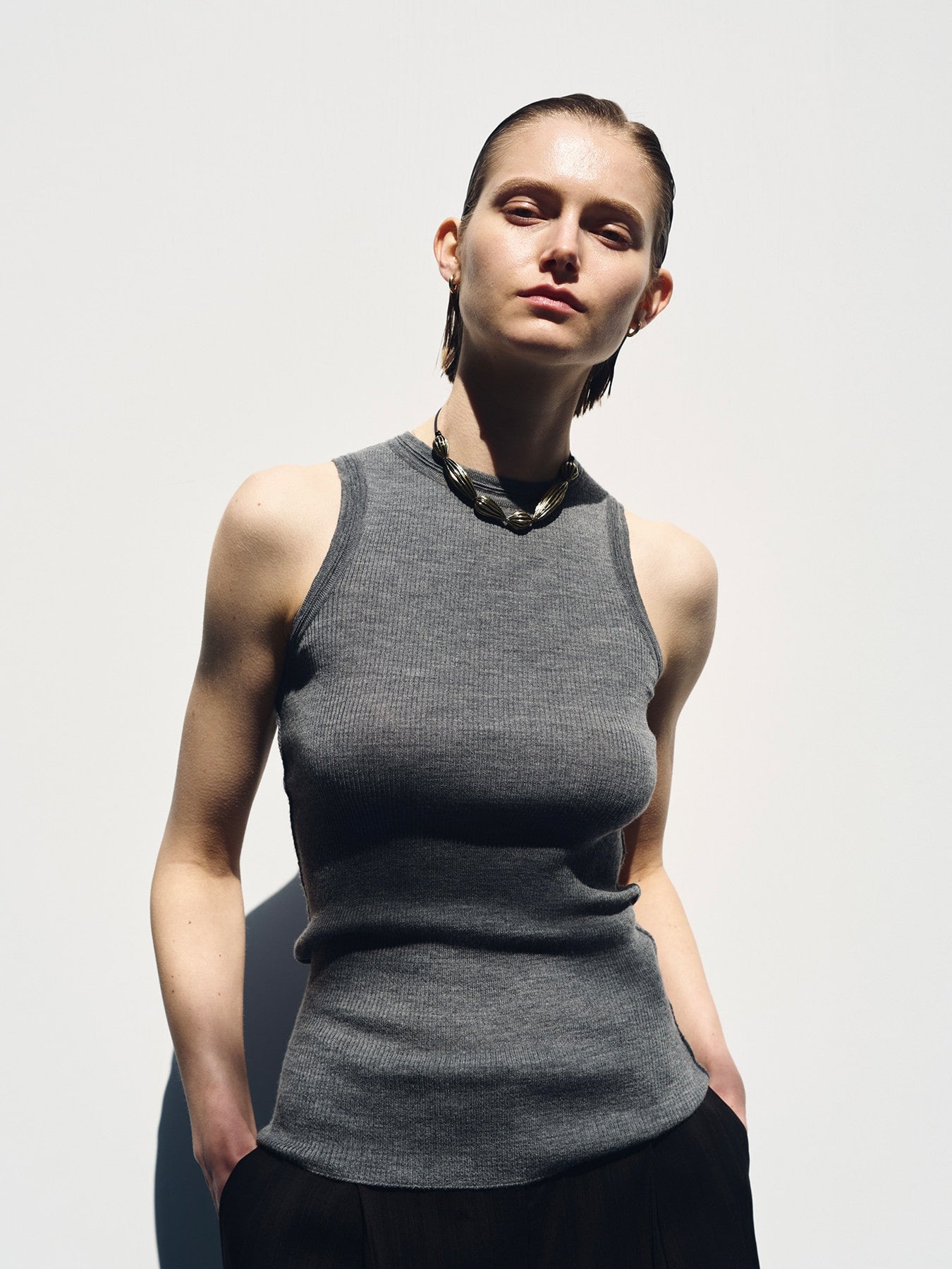 Tonywack - Wool Cashmere Ribbed Tank Top (Dark Grey) product image 6 | TRAB K-Fashion Australia