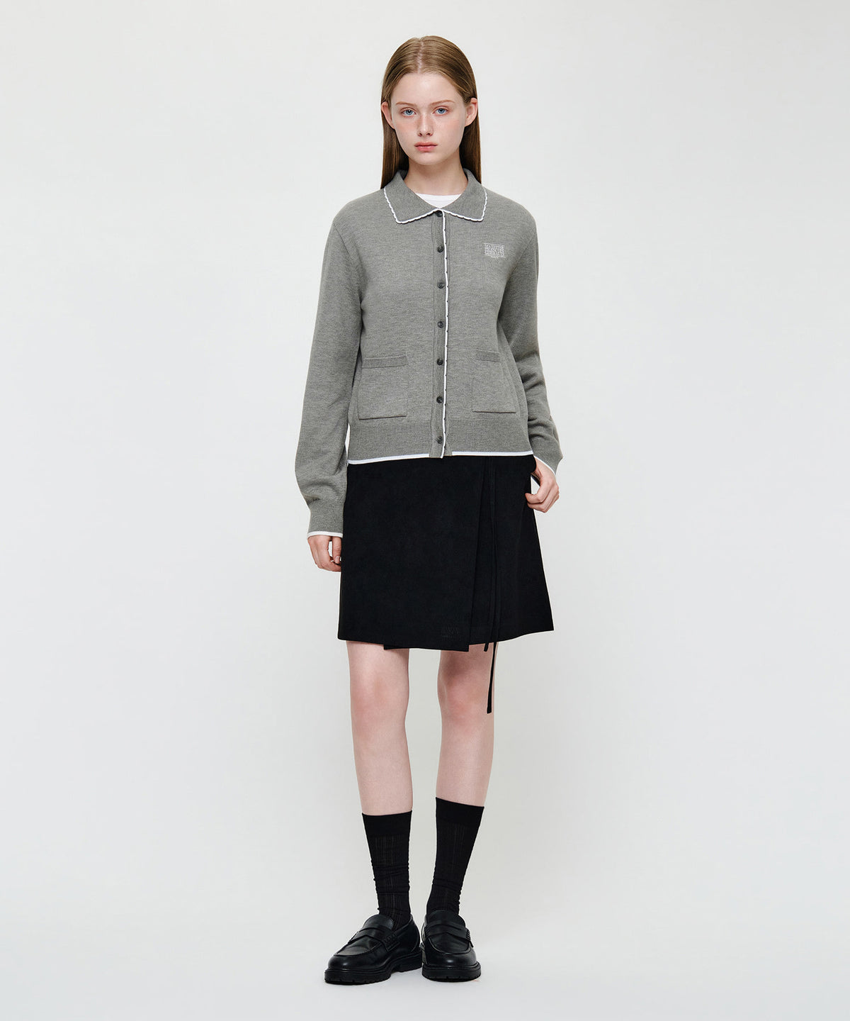 Marithe & Francois Girbaud - Small Classic Logo Collar Lace Trimming Cardigan (Melange Gray) product image 5 | TRAB K-Fashion Australia