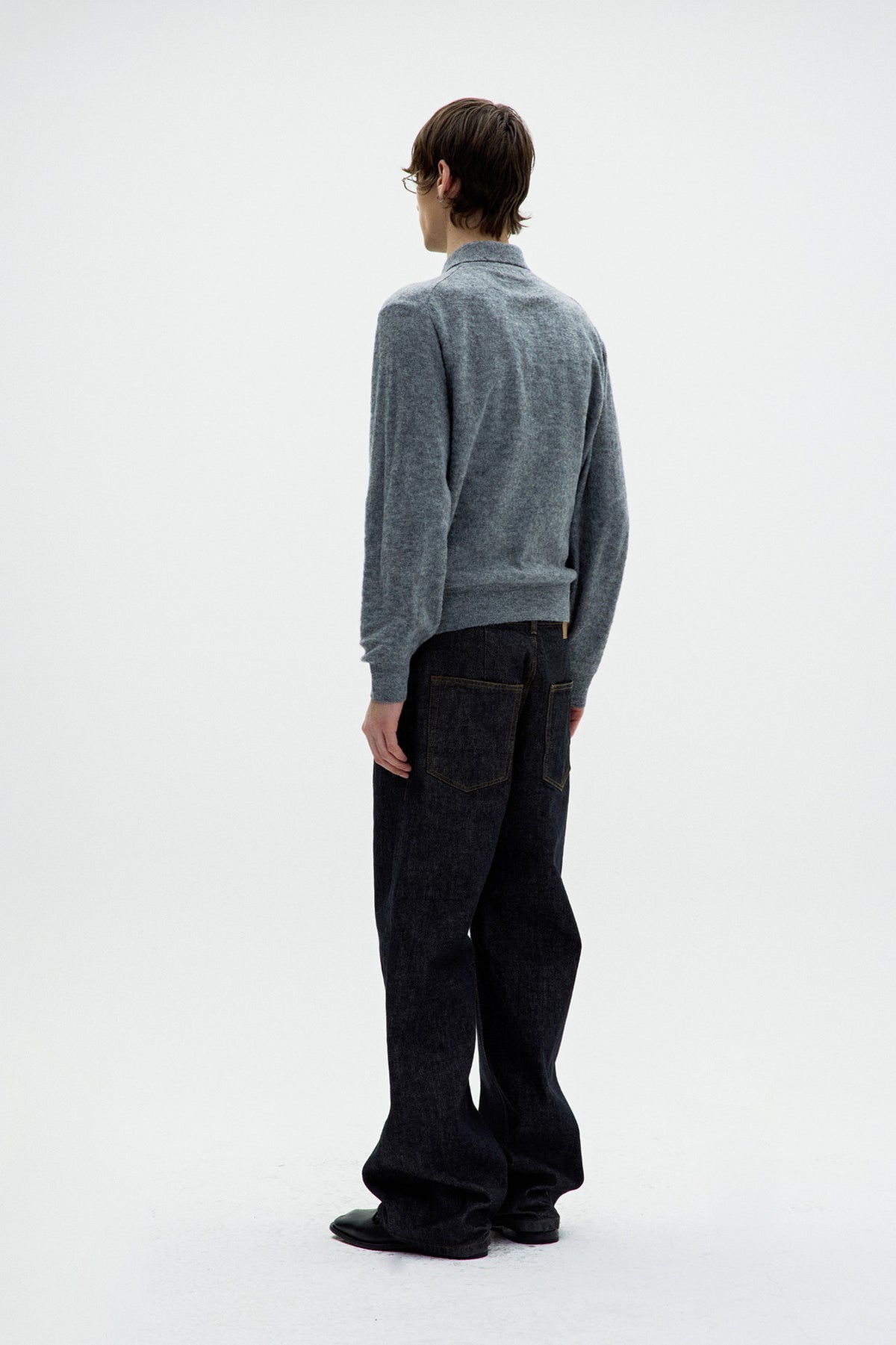 Coor - Alpaca Blend Striped Polo Sweater (Melange Gray) product image 4 | TRAB K-Fashion Australia
