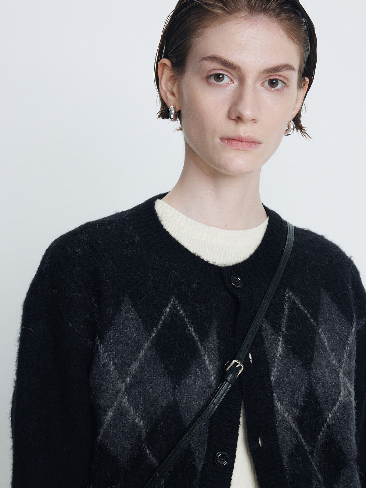 Tonywack - Brushed Argyle Cardigan (Black) product image 6 | TRAB K-Fashion Australia