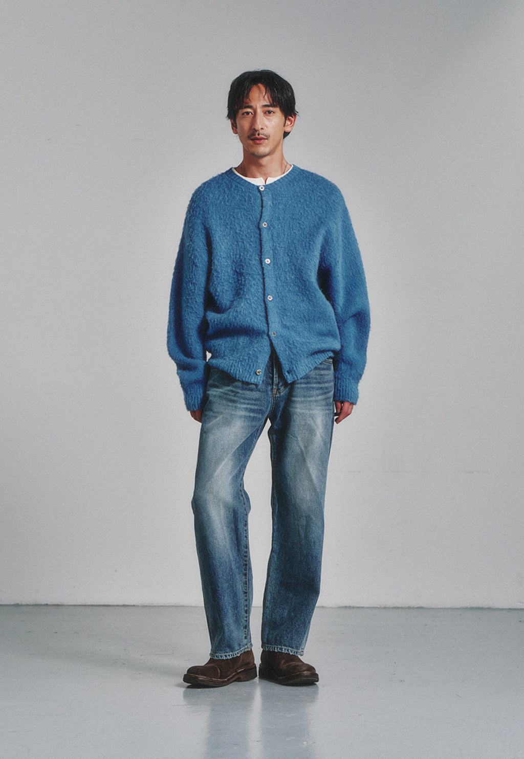 Art if acts - Alpaca Round Neck Cardigan (Dark Blue) product image 2 | TRAB K-Fashion Australia