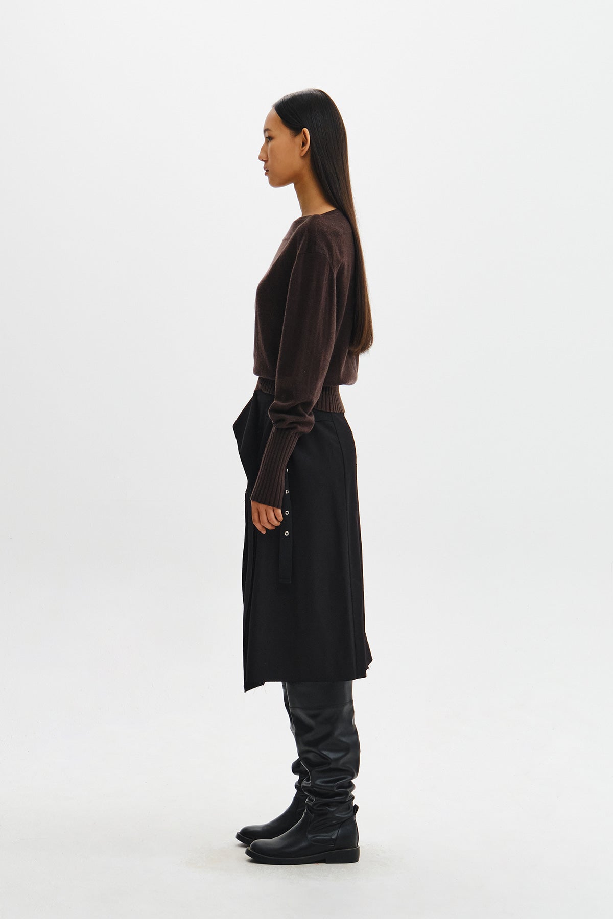 Matin Kim - Boat Neck Volume Sleeve Knit Pullover (Brown) product image 8 | TRAB K-Fashion Australia