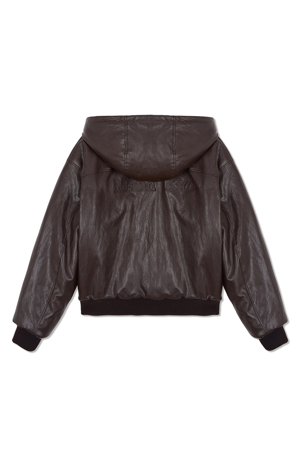 Matin Kim - Faux Leather Zip Up Hoody (Brown) product image 3 | TRAB K-Fashion Australia