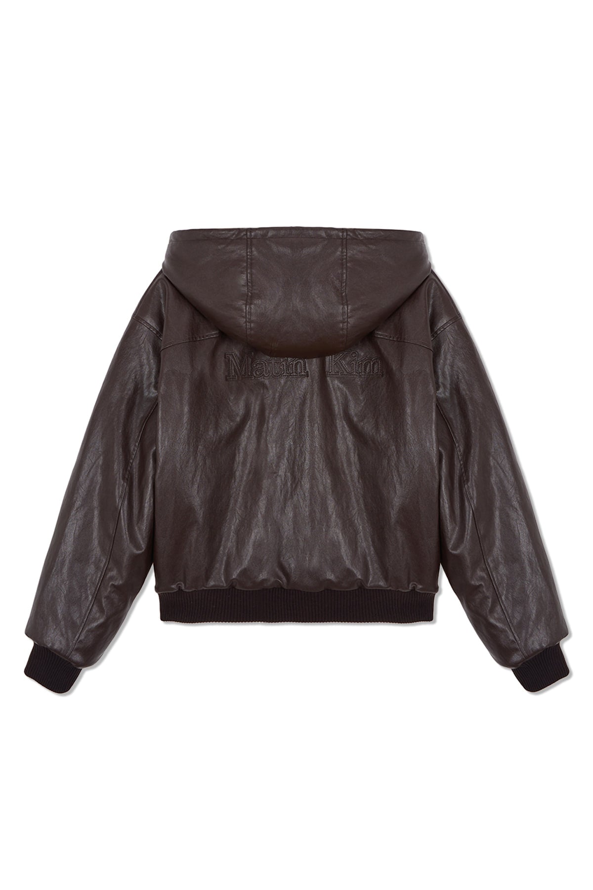Matin Kim - Faux Leather Zip Up Hoody (Brown) product image 3 | TRAB K-Fashion Australia
