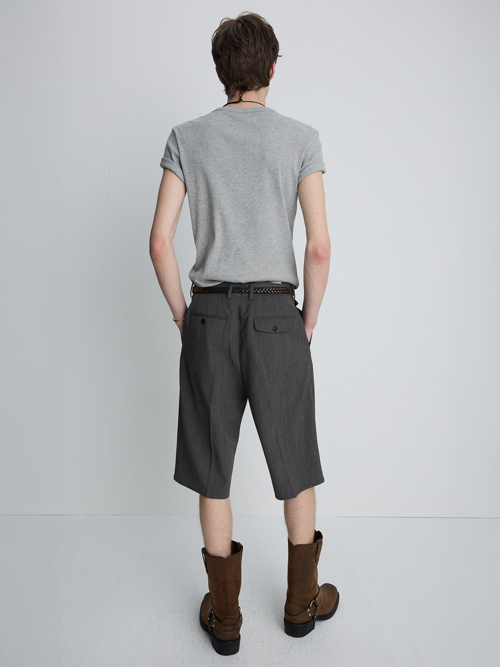 Tonywack - Raw-Cut Wool Pleated Tailored Shorts (Melange Grey) product image 11 | TRAB K-Fashion Australia