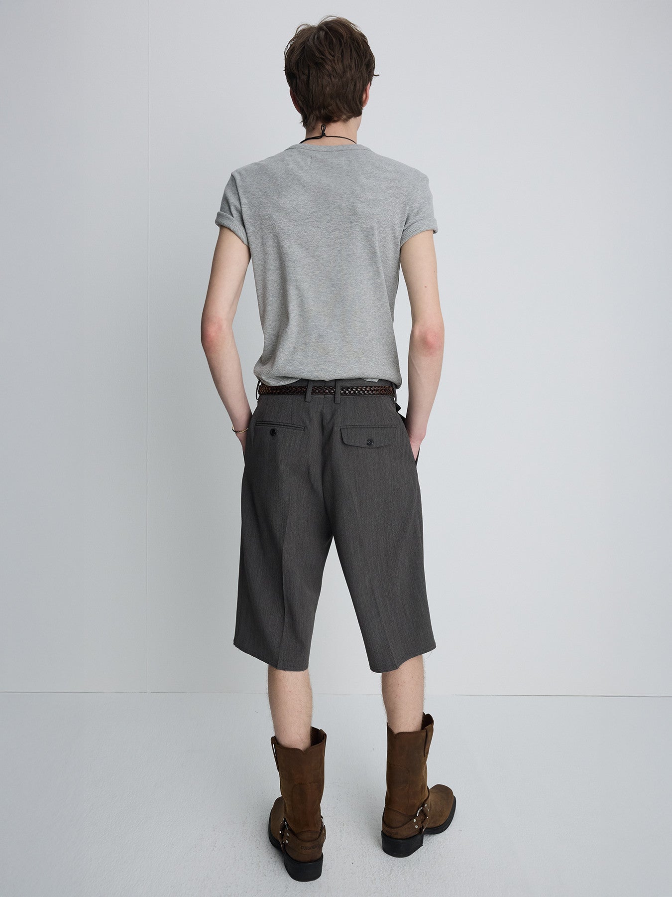 Tonywack - Raw-Cut Wool Pleated Tailored Shorts (Melange Grey) product image 11 | TRAB K-Fashion Australia