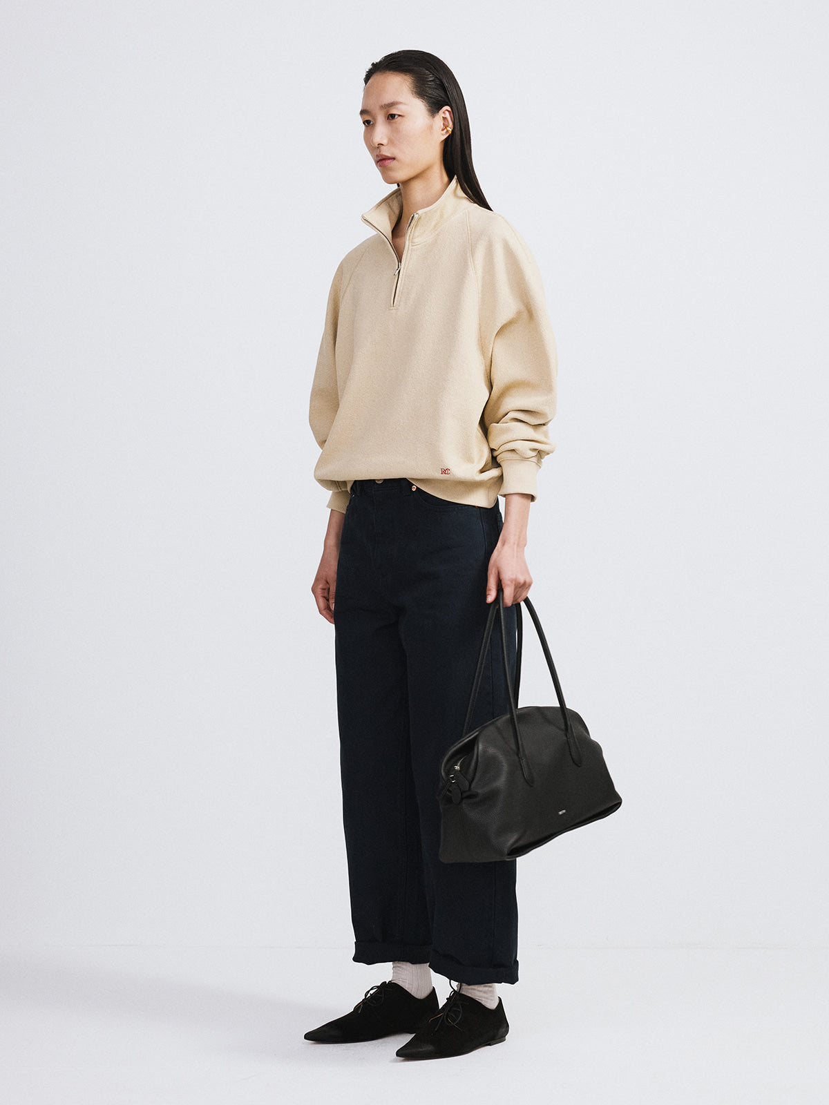Recto - Rc Logo Half-Zip Sweatshirt (Beige) product image 3 | TRAB K-Fashion Australia
