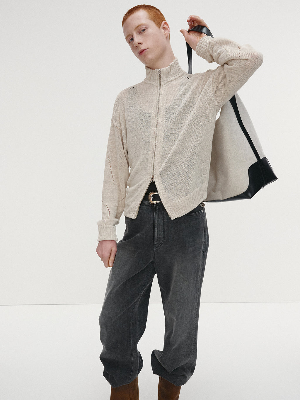 Tonywack - Linen Full Zip Knitted Jumper (Ivory) product image 4 | TRAB K-Fashion Australia