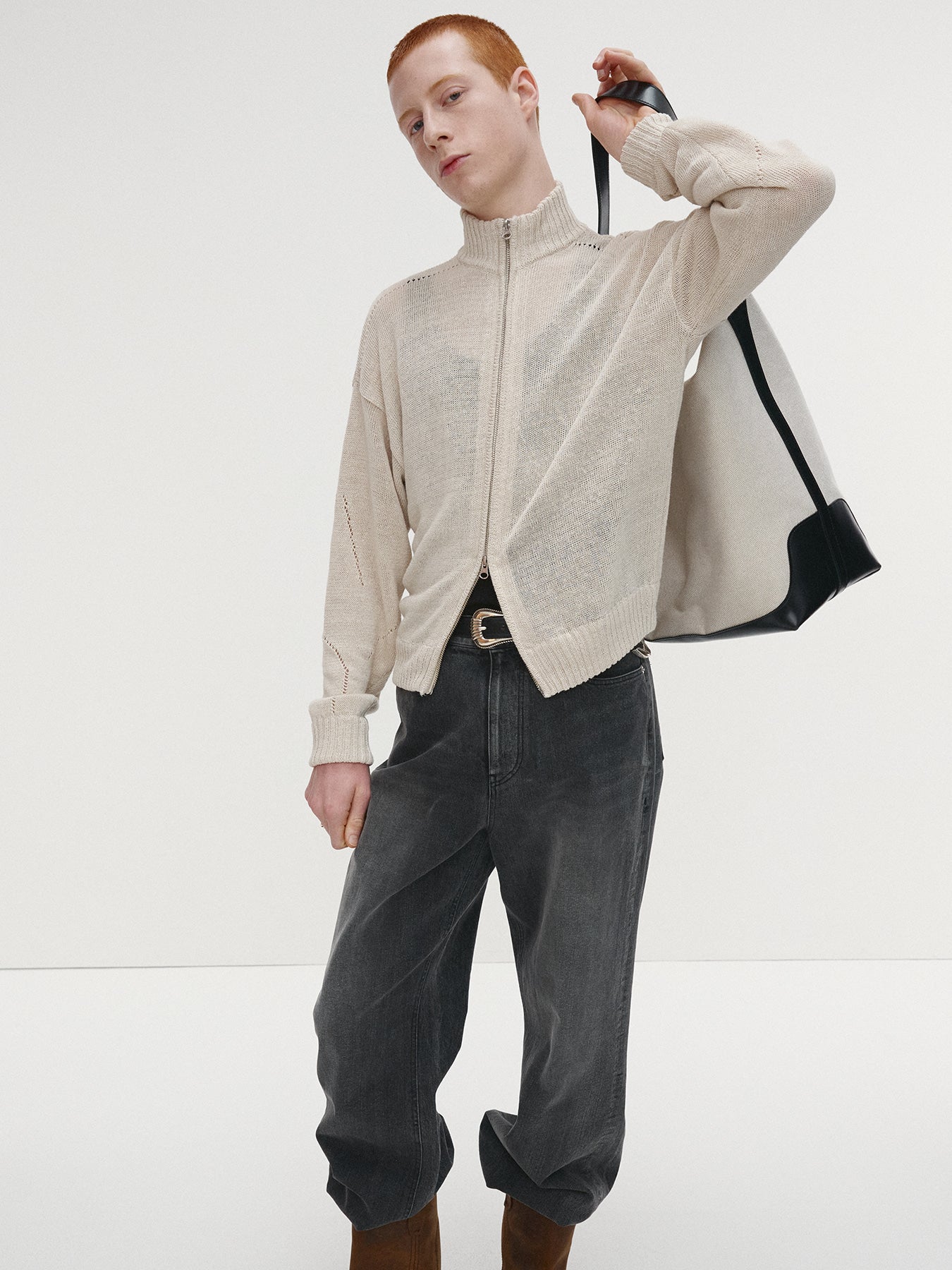 Tonywack - Linen Full Zip Knitted Jumper (Ivory) product image 4 | TRAB K-Fashion Australia