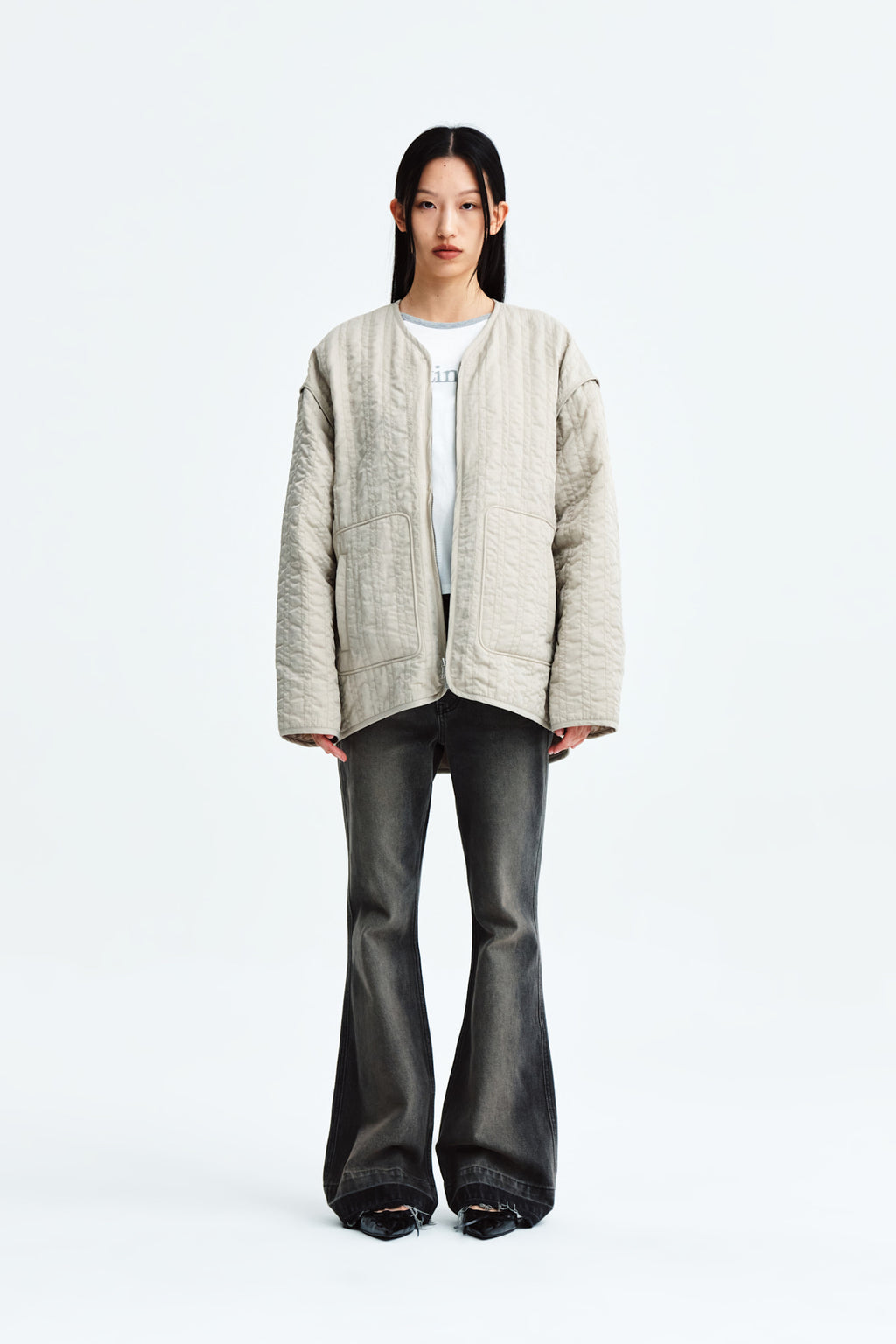 Matin Kim - Warm Up Quilting Jumper (Light Beige) product image 6 | TRAB K-Fashion Australia