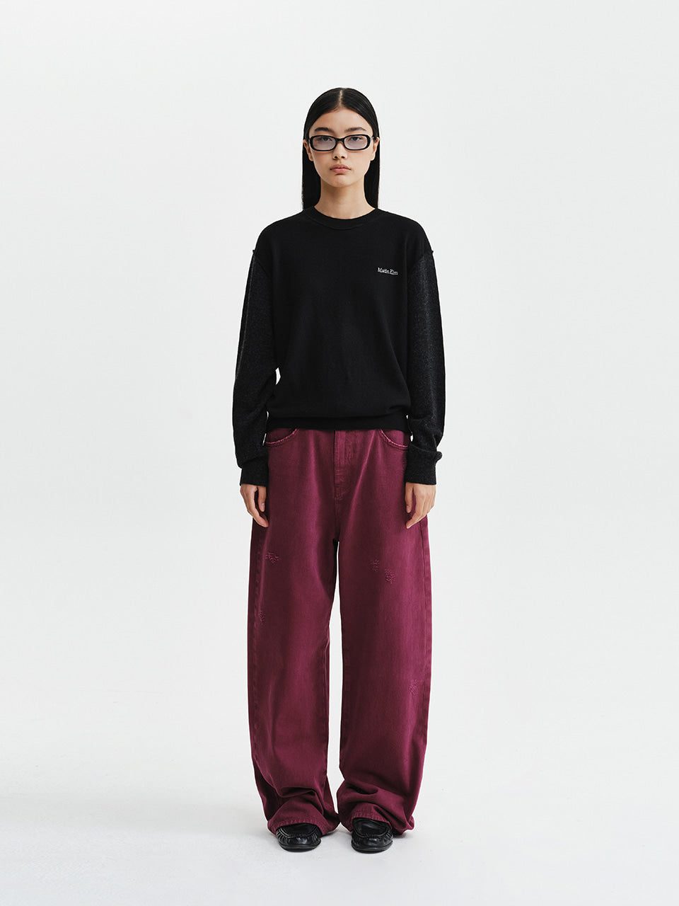 Matin Kim - Matin Waist Logo Wide Denim Pants (Purple) product image 11 | TRAB K-Fashion Australia