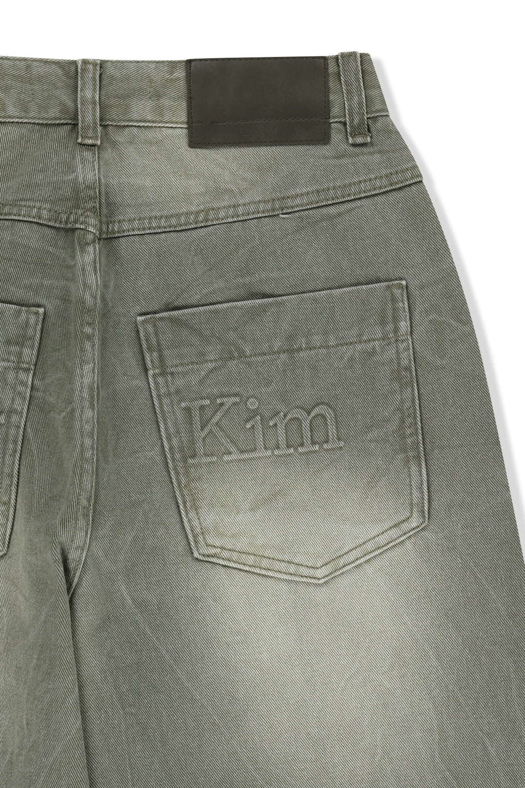 Matin Kim - Back Logo Washed Denim Pants (Khaki) product image 6 | TRAB K-Fashion Australia