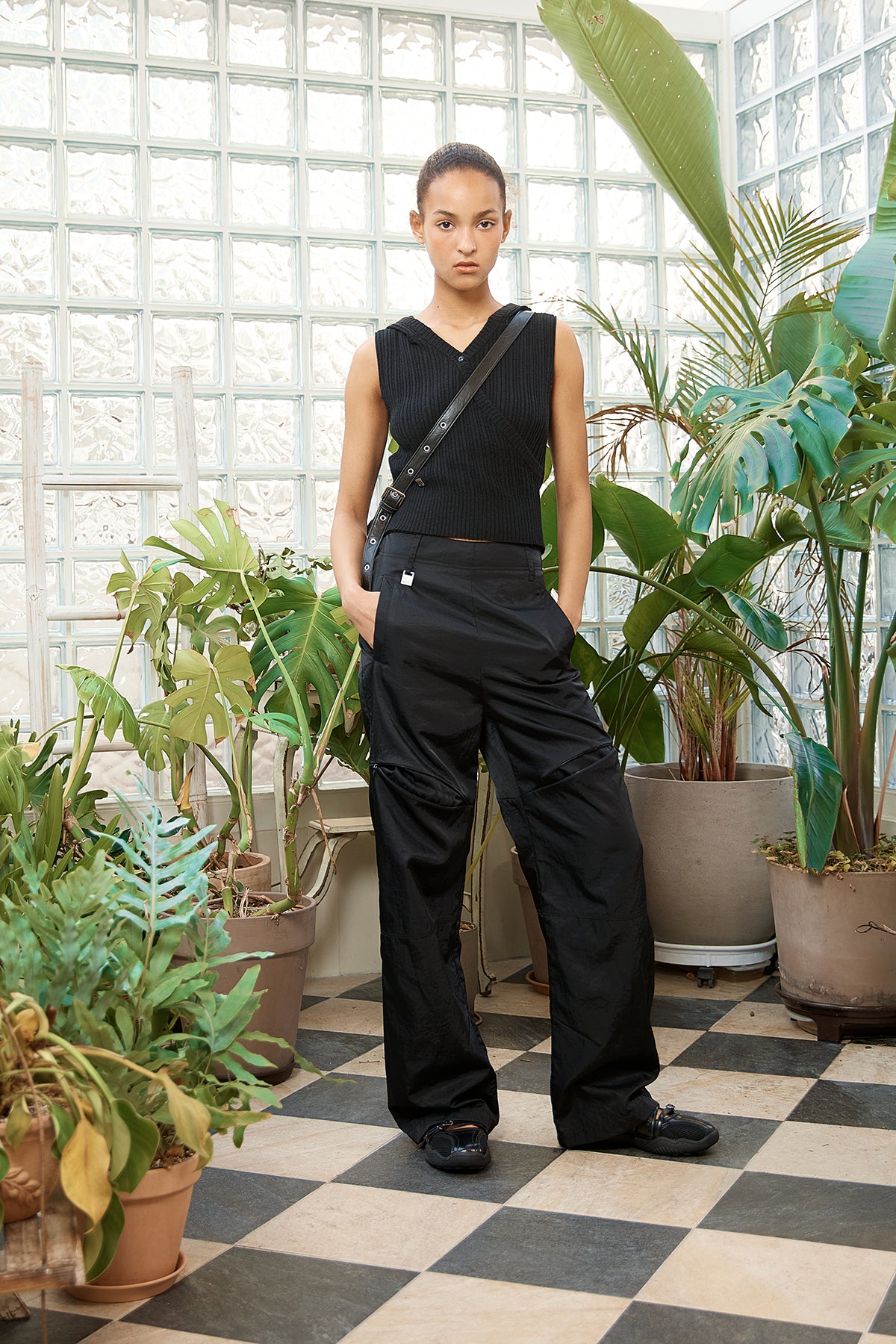 Matin Kim - Wrap Sleeveless Knit Hoody Top (Black) product image 11 | TRAB K-Fashion Australia