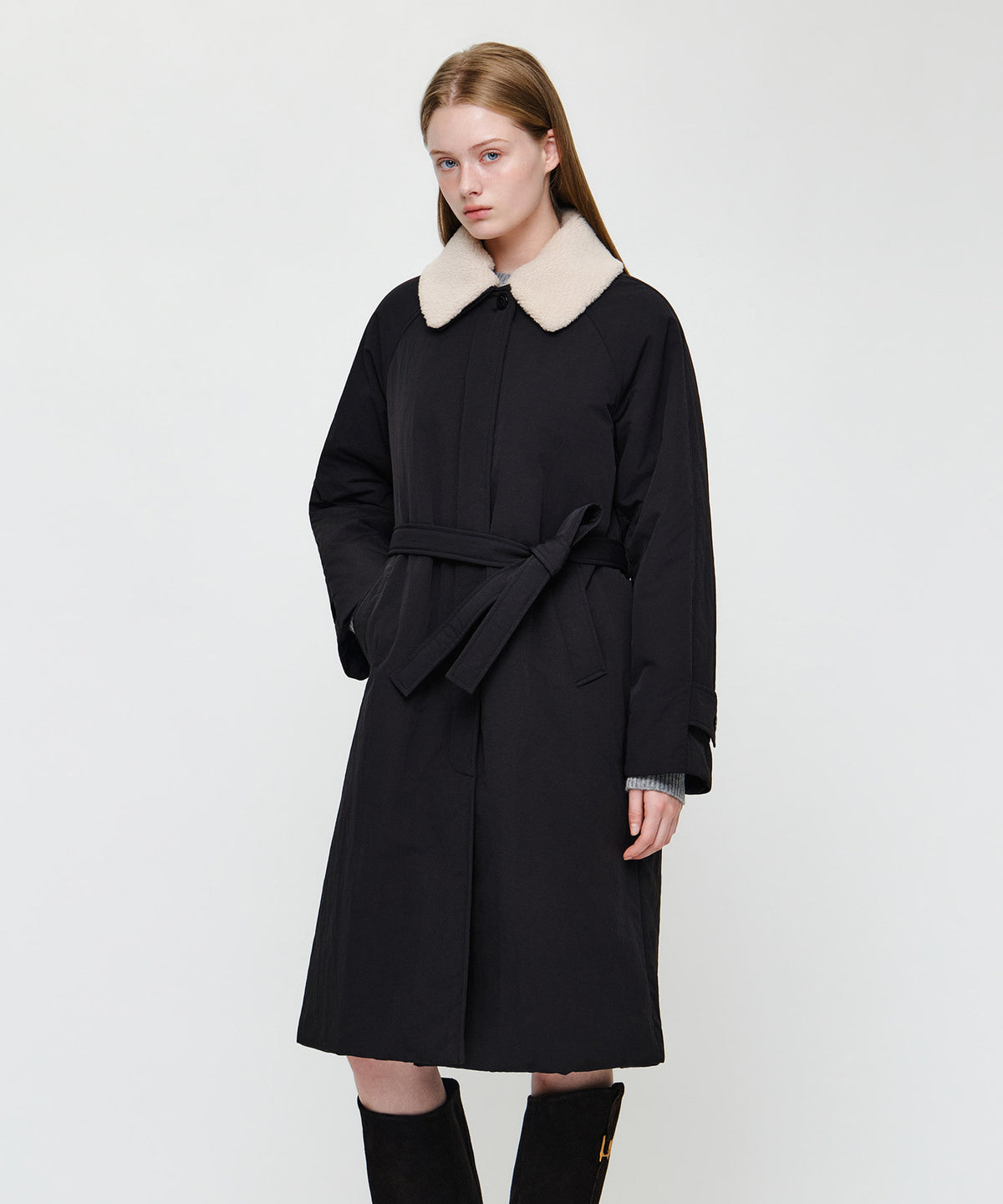 Marithe & Francois Girbaud - Waist Belt Long Padded Jacket (Black) product image 3 | TRAB K-Fashion Australia