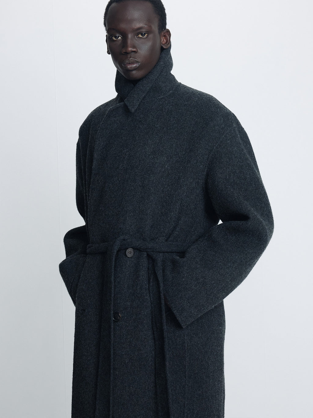 Tonywack - Hand-Made Wool Belted Double Coat (Melange Charcoal) product image 6 | TRAB K-Fashion Australia