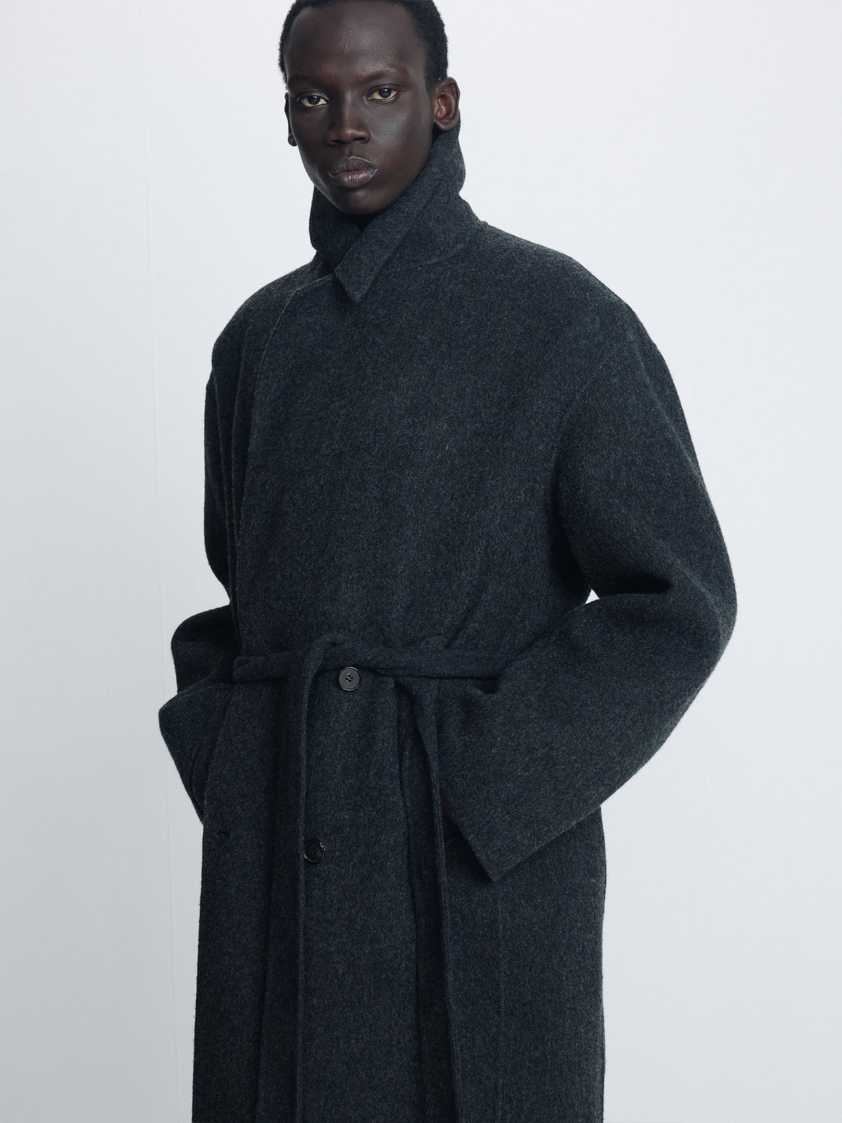 Tonywack - Hand-Made Wool Belted Double Coat (Melange Charcoal) product image 6 | TRAB K-Fashion Australia