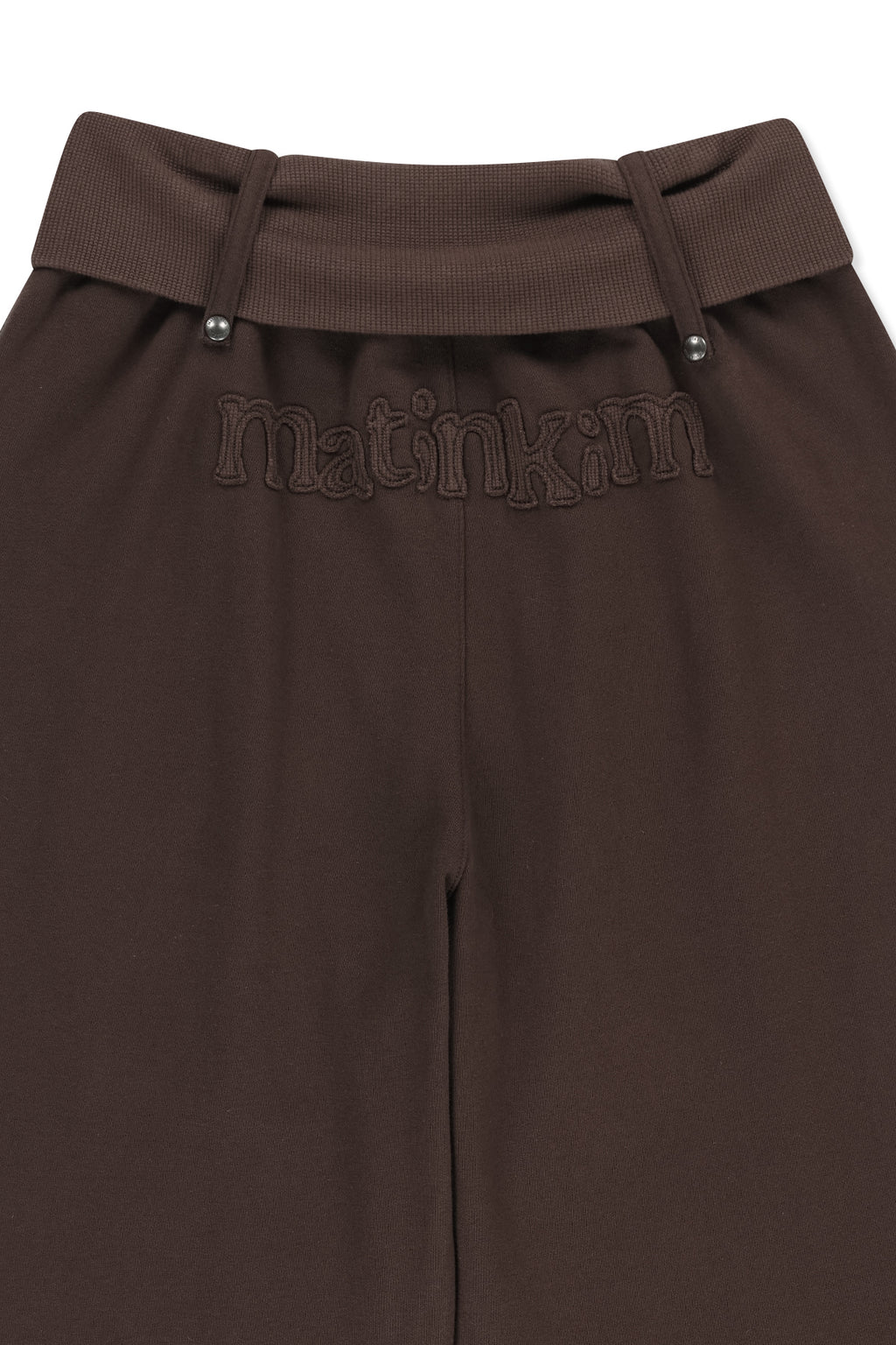 Matin Kim - [Pre-Order – Ships August 24] Mixed Waffle Foldover Waist Jersey Pants (Brown) product image 5 | TRAB K-Fashion Australia