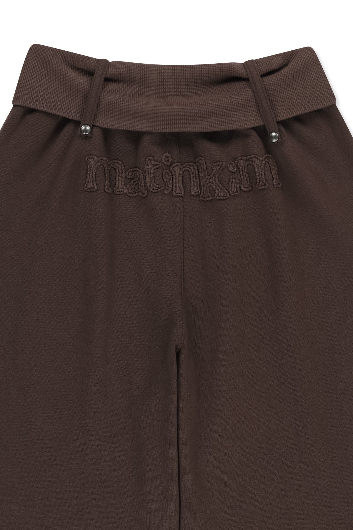 Matin Kim - [Pre-Order – Ships August 24] Mixed Waffle Foldover Waist Jersey Pants (Brown) product image 5 | TRAB K-Fashion Australia