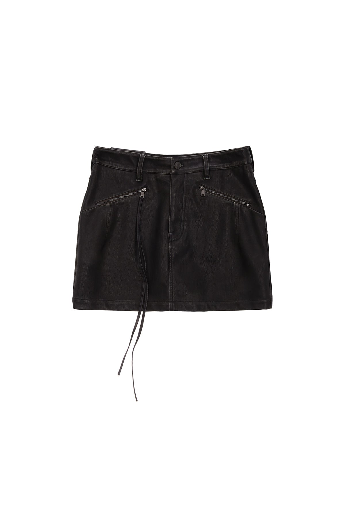 Matin Kim - Zipper Pocket Washed Leather Mini Skirt (Brown) product image 1 | TRAB K-Fashion Australia