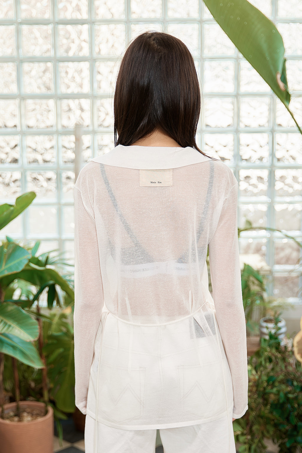 Matin Kim - String Point Plain Long Cardigan (White) product image 10 | TRAB K-Fashion Australia