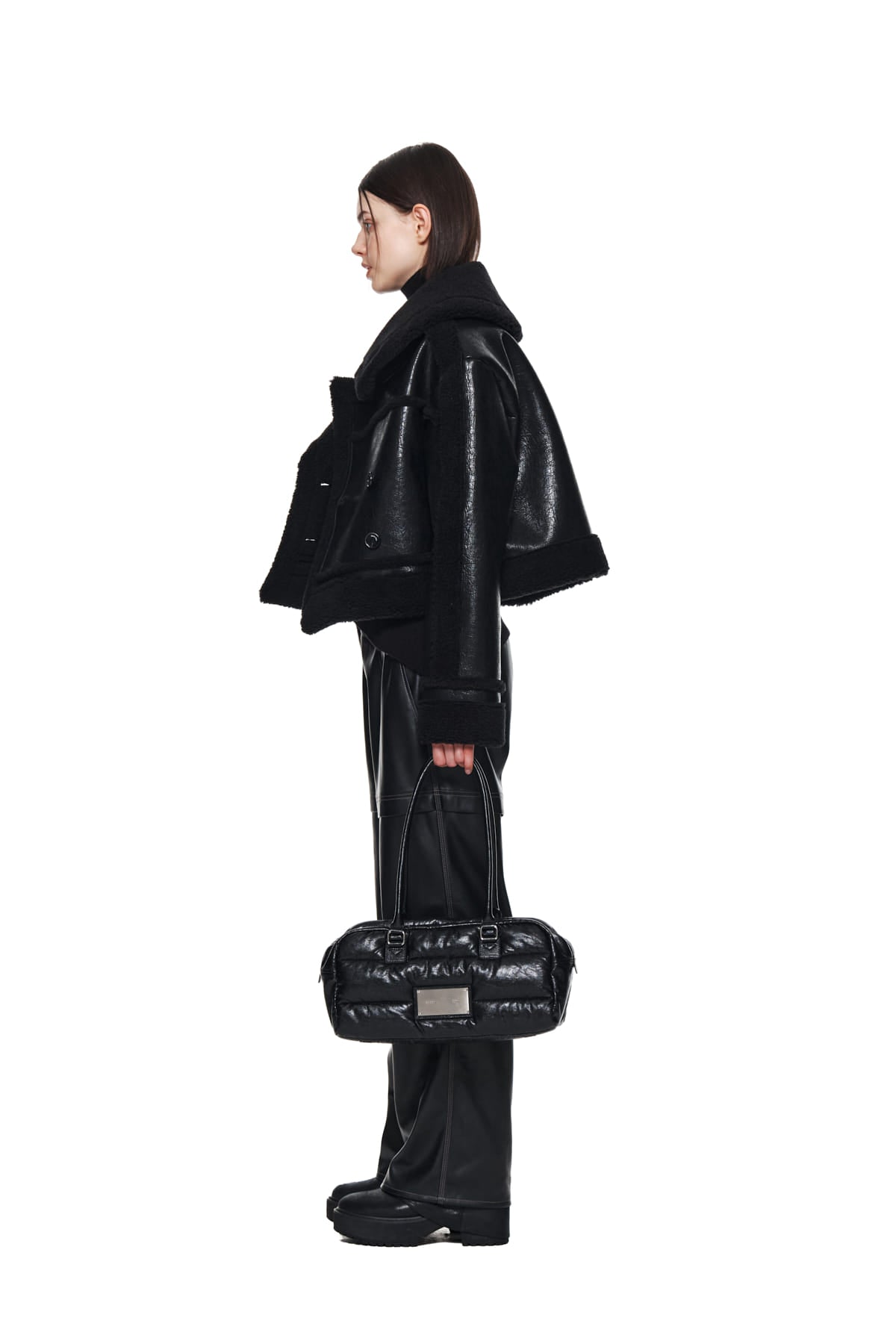 Matin Kim - Waist Unbalanced Leather Pants (Black) product image 6 | TRAB K-Fashion Australia