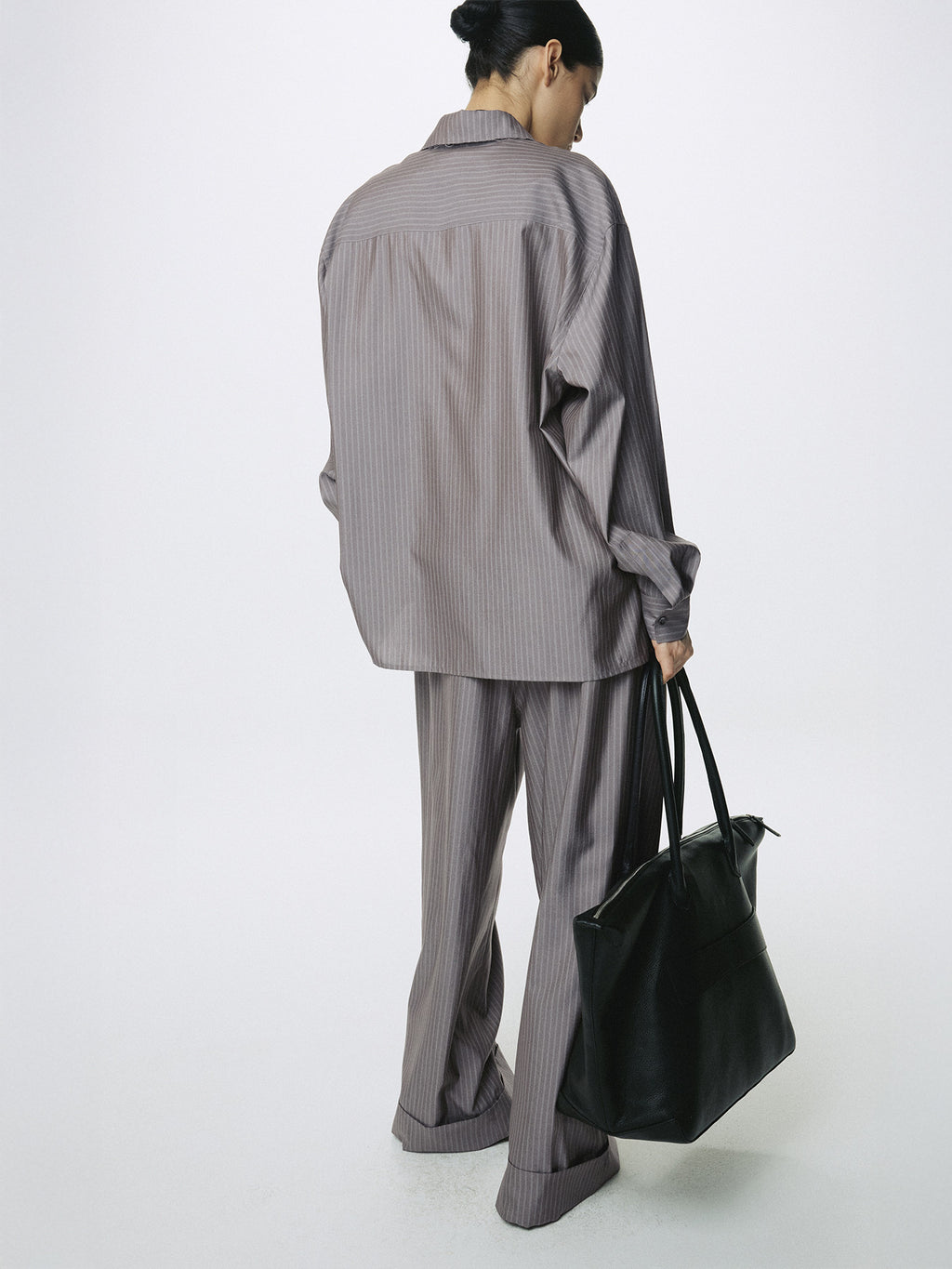 Tonywack - Silk Wool Oversized Raw Edge Shirt (Dark Grey Stripe) product image 5 | TRAB K-Fashion Australia