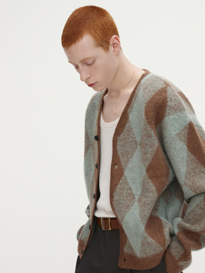 Tonywack - Brushed Mohair Argyle Cardigan (Mint/Taupe) product image 5 | TRAB K-Fashion Australia