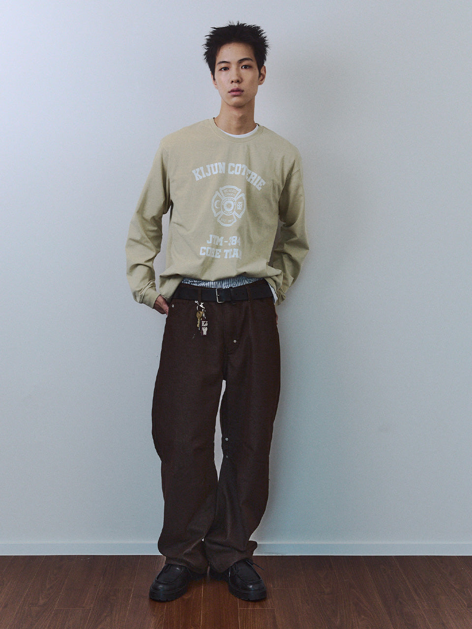 Kijun - Crest Long Sleeve T-Shirt (Beige) product image 2 | TRAB K-Fashion Australia