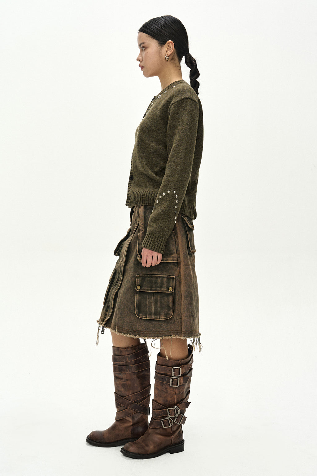 Andersson Bell - Roghen Studded Cardigan (Moss Khaki) product image 5 | TRAB K-Fashion Australia