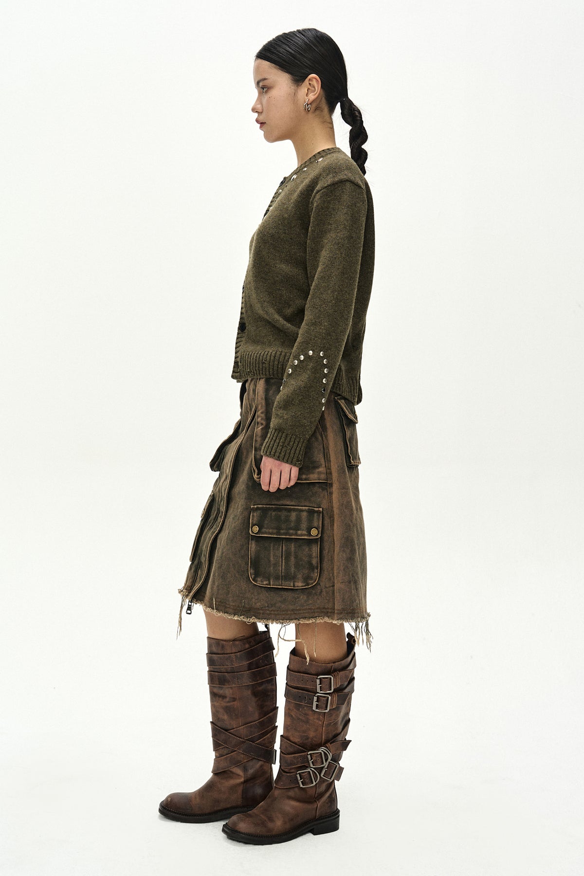 Andersson Bell - Roghen Studded Cardigan (Moss Khaki) product image 5 | TRAB K-Fashion Australia