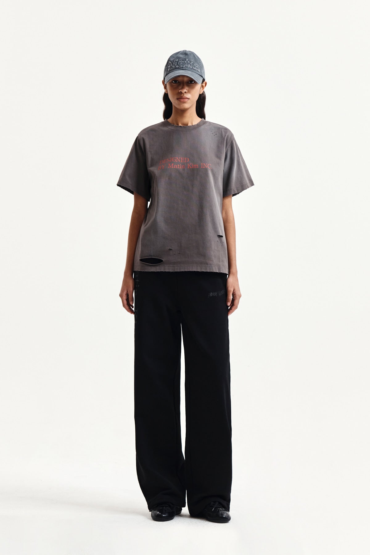 Matin Kim - Spray Washed Lettering Damaged Top (Charcoal) product image 9 | TRAB K-Fashion Australia
