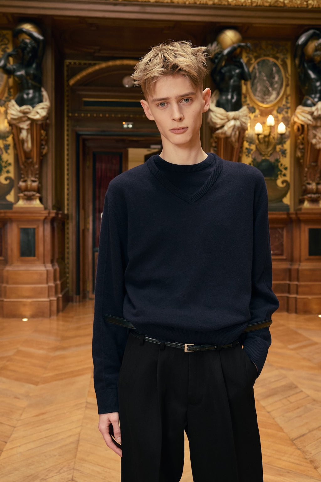 STU - Pin Tuck V-neck Knit (Navy) product image 6 | TRAB K-Fashion Australia