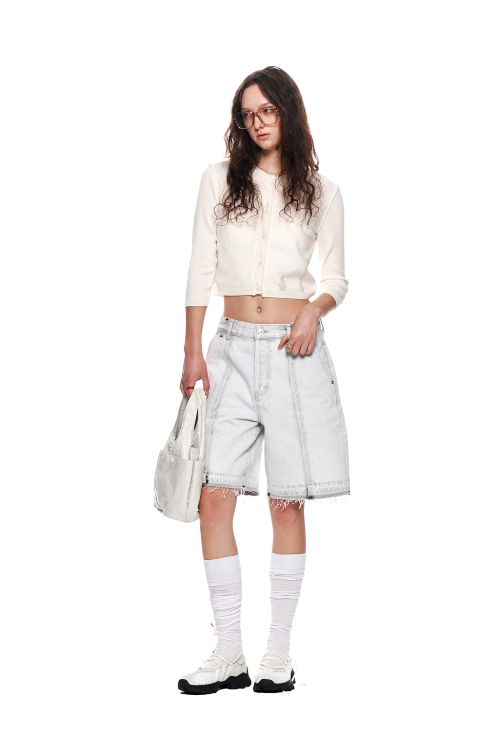 Matin Kim - Three Quarter Sleeve Round Cardigan (White) product image 9 | TRAB K-Fashion Australia