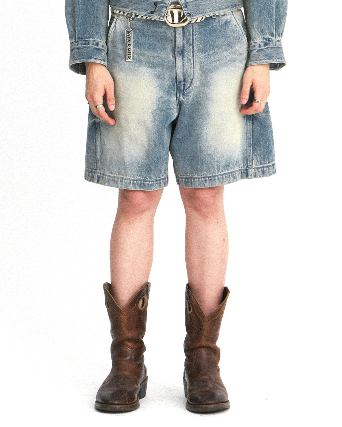 Eastlogue - Cinch Back Curved Shorts (Light Indigo) product image 2 | TRAB K-Fashion Australia